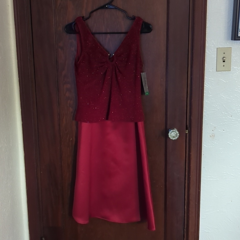 New with Tags Patra Red Shimmery and Satin Sleeveless Holiday Dress Size 10